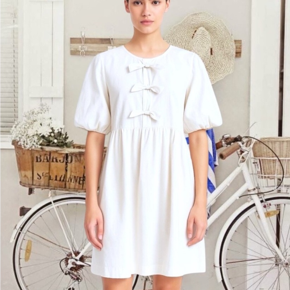 Joie Cream Puff Sleeve Mini Dress